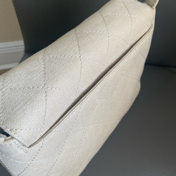 Chanel vintage quilted beige linen top handle kelly flap - Picture 7 of 11